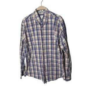 Peter Millar Weekender Wash Shirt Mens Large Blue Check Cotton Button Down